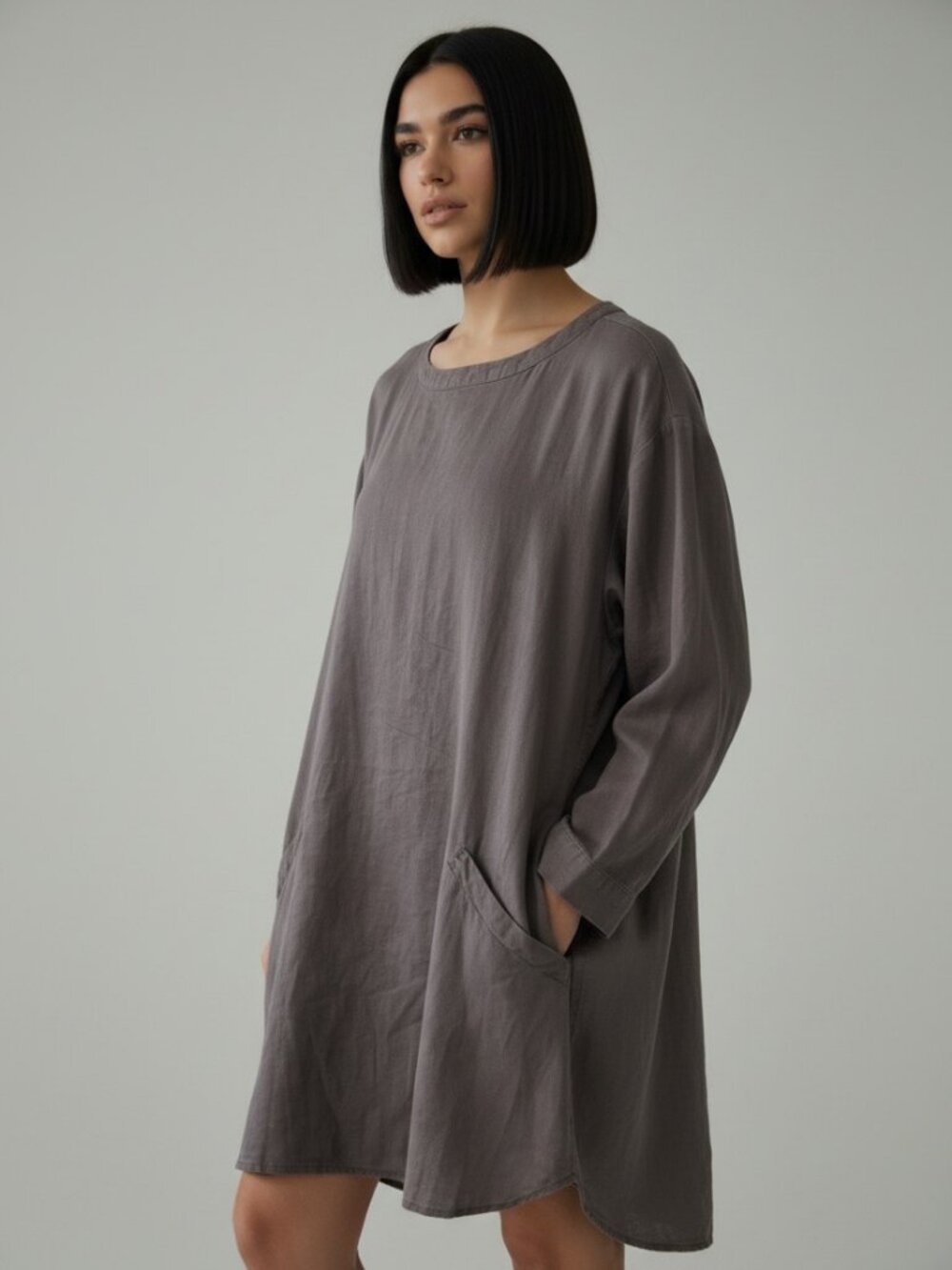 Ecote Gray Linen Blend Long Sleeve Tunic Dress Size S Minimalist Coastal Boho